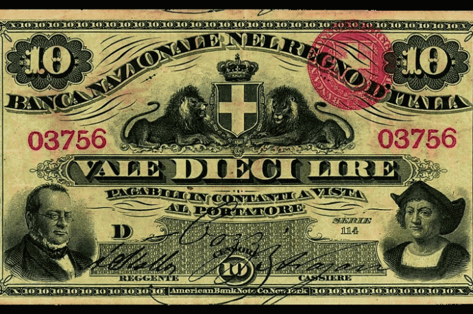 Biglietto da 10 lire tipo 1866-1870
